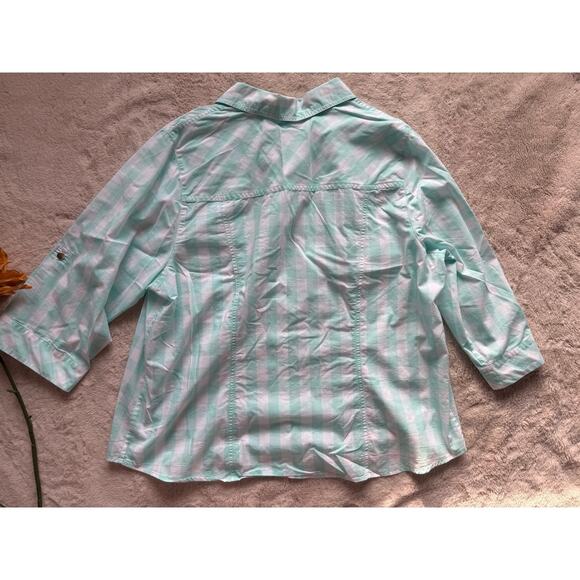 CJ Banks Green Gingham Blouse Size 1X - Picture 2 of 7